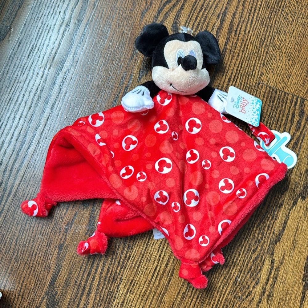 Disney Baby Mickey Lovey - red NWT - knotted corners - velcro strap for pacifier